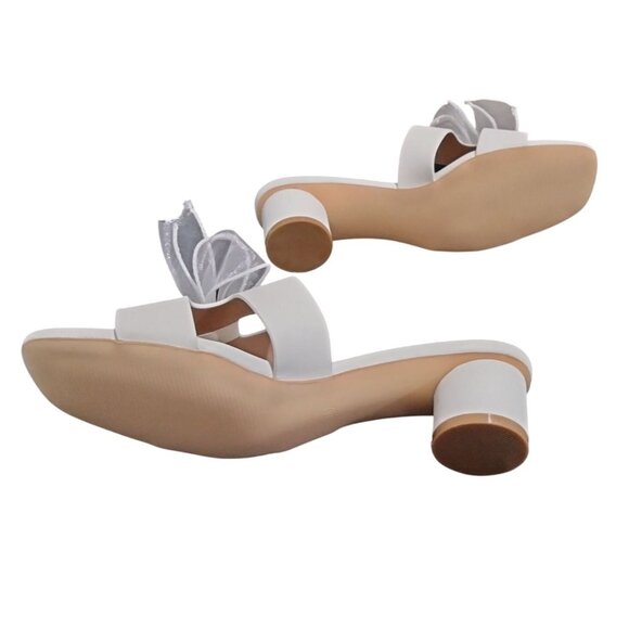 Coutgo Sandals Size 7.5 White Bow Block Heel Chic & Stylish Footwear - Picture 7 of 8
